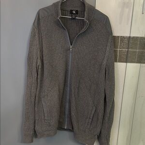 Calvin Klein Men's Charcoal Cotton Zip-Up Sweater